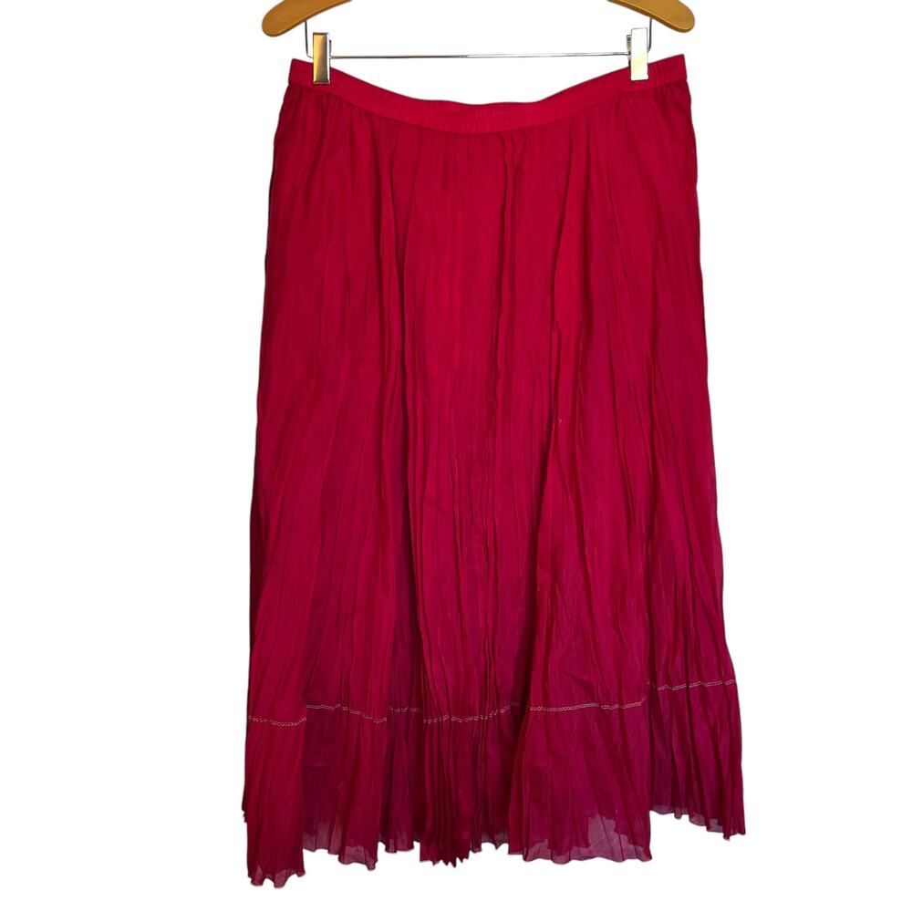 Vintage Coldwater Creek Hot Pink Crinkle Pleated Midi Skirt Silk Blend L Petite